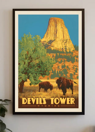 Devils Tower Wyoming Vintage Travel National Park Poster