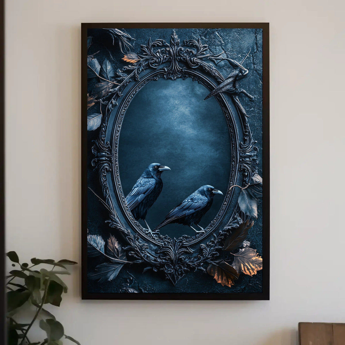 Two Crows Artistic Surreal Mirror Animal Poster