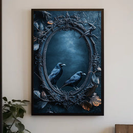 Two Crows Artistic Surreal Mirror Animal Poster