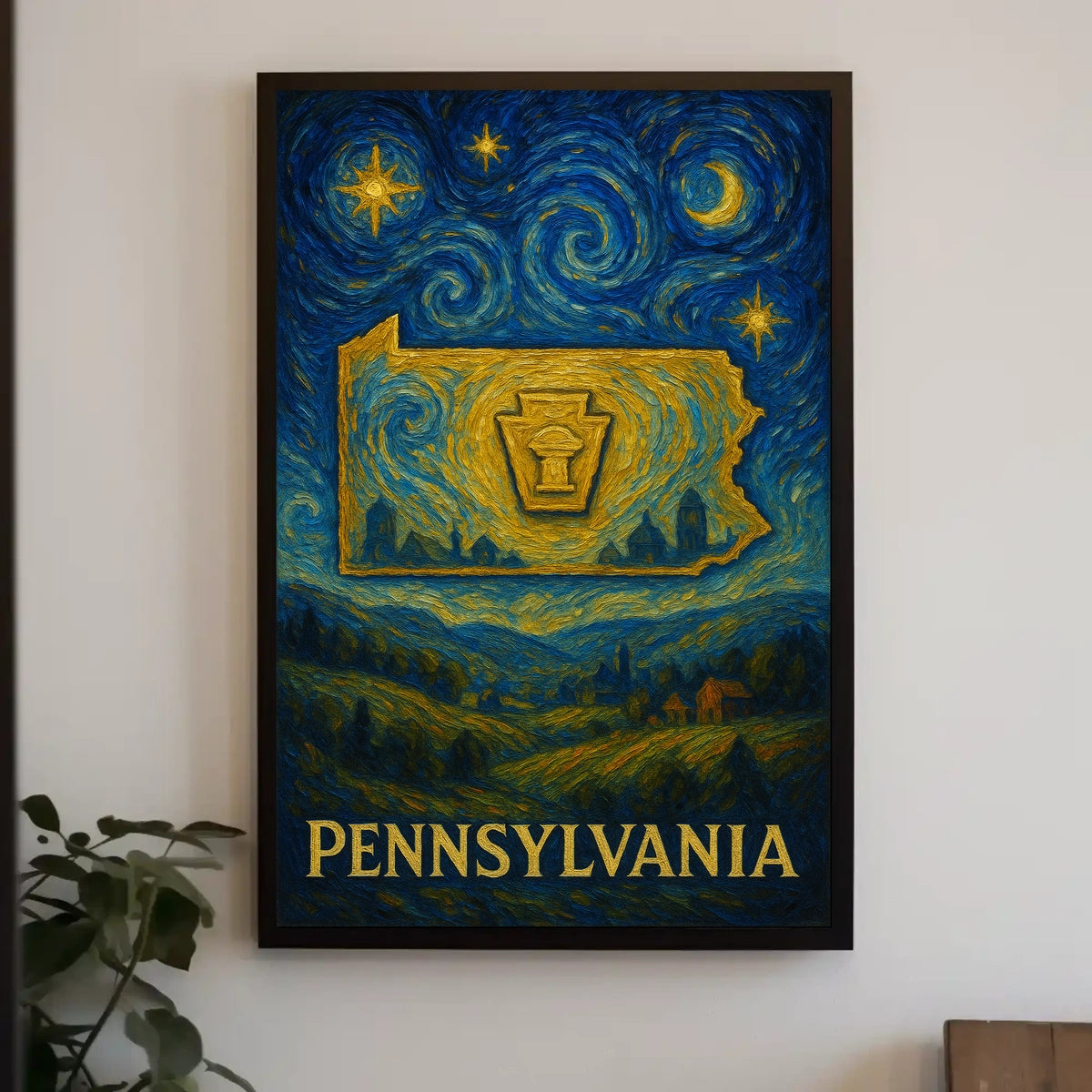 Artistic Pennsylvania Night Scene: Vintage Impressionistic Poster