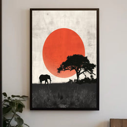 Elephant Sunset Poster Minimalist Safari Wall Art
