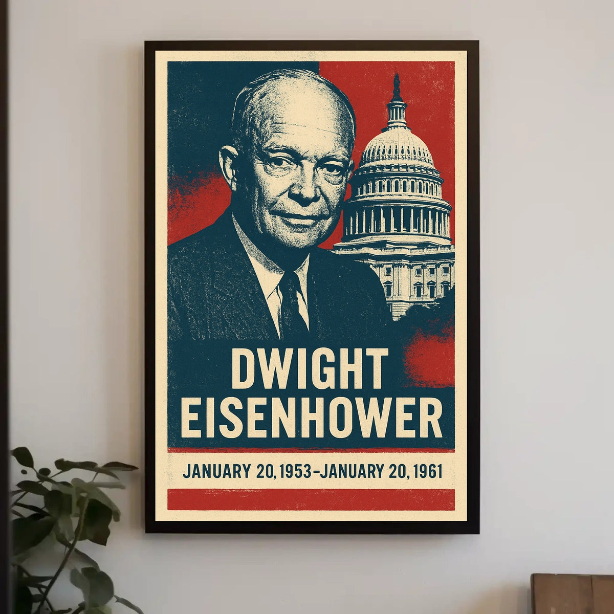 Iconic Eisenhower Patriotism Vintage Silkscreen Leadership Capitol Silhouette Midcentury Americana Tribute Poster