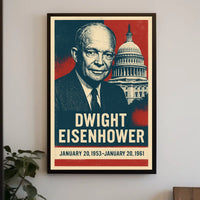 Iconic Eisenhower Patriotism Vintage Silkscreen Leadership Capitol Silhouette Midcentury Americana Tribute Poster