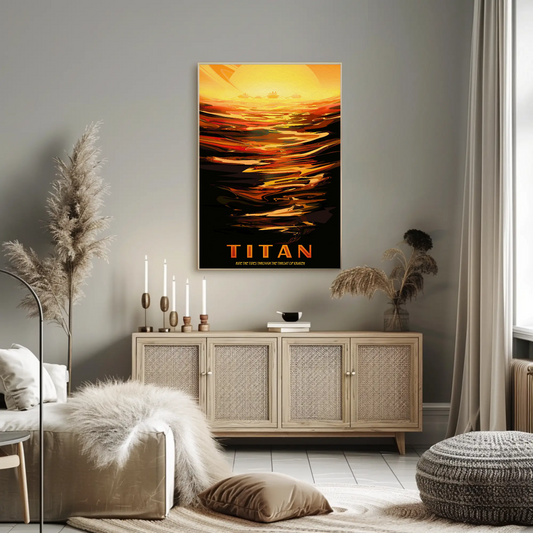 Space Exploration Poster Ride the Tides of Titan Retro Style
