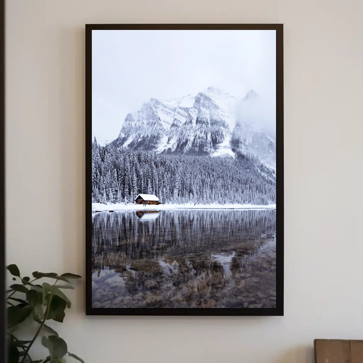 Serene Winter Mountain Cabin Landscape Poster