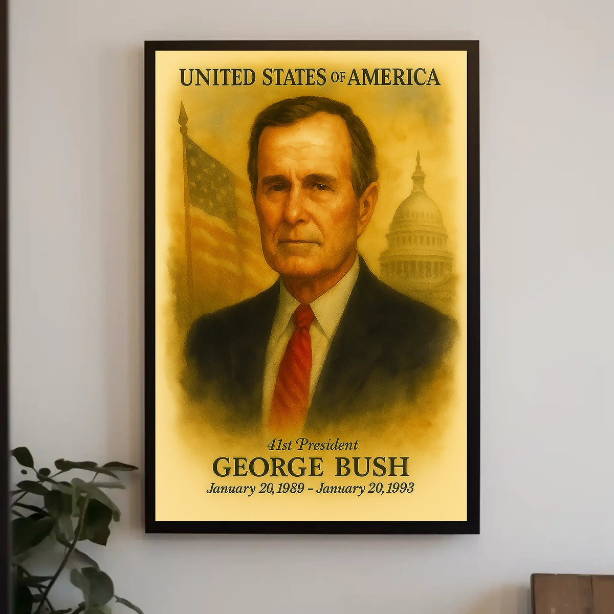George H. W. Bush 41st President of the United States Vintage Watercolor Poster