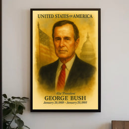 George H. W. Bush 41st President of the United States Vintage Watercolor Poster
