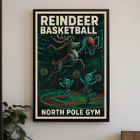 Reindeer Basketball Hoops Vintage Sports Poster