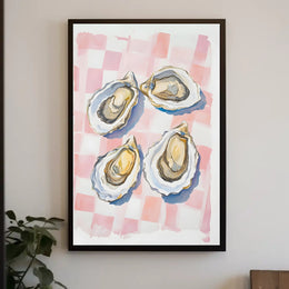 Oysters Checkered Table Poster Watercolor Print