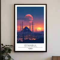 Istanbul's Romantic Sunset Skyline Travel Poster