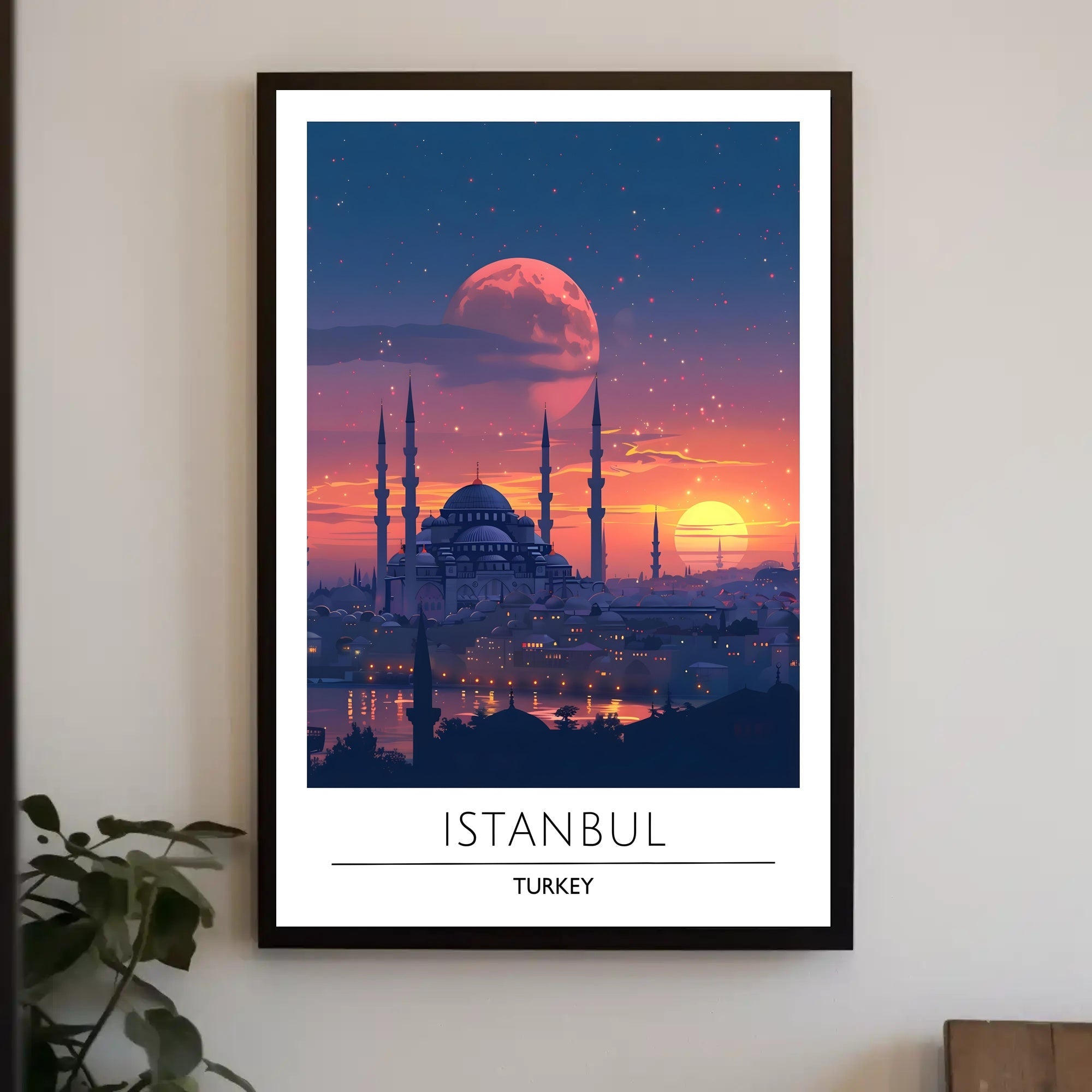 Istanbul's Romantic Sunset Skyline Travel Poster