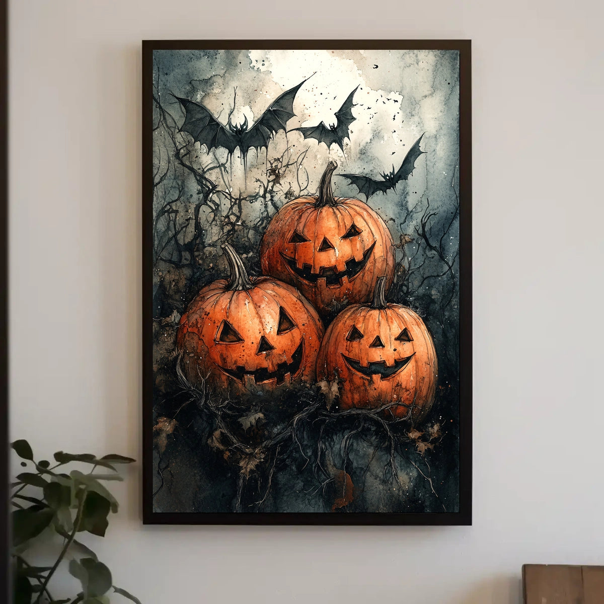 Halloween Jack-o'-lantern Bats Gathering Art Print Poster