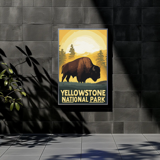 Yellowstone National Park Bison Vintage Poster