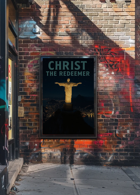 Christ the Redeemer Brazil Night View Travel Poster