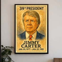 Jimmy Carter 39th President of the United States Exaggerated Cartoon Sketch Poster