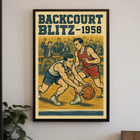 Backcourt Blitz 1958 Vintage Sports Poster
