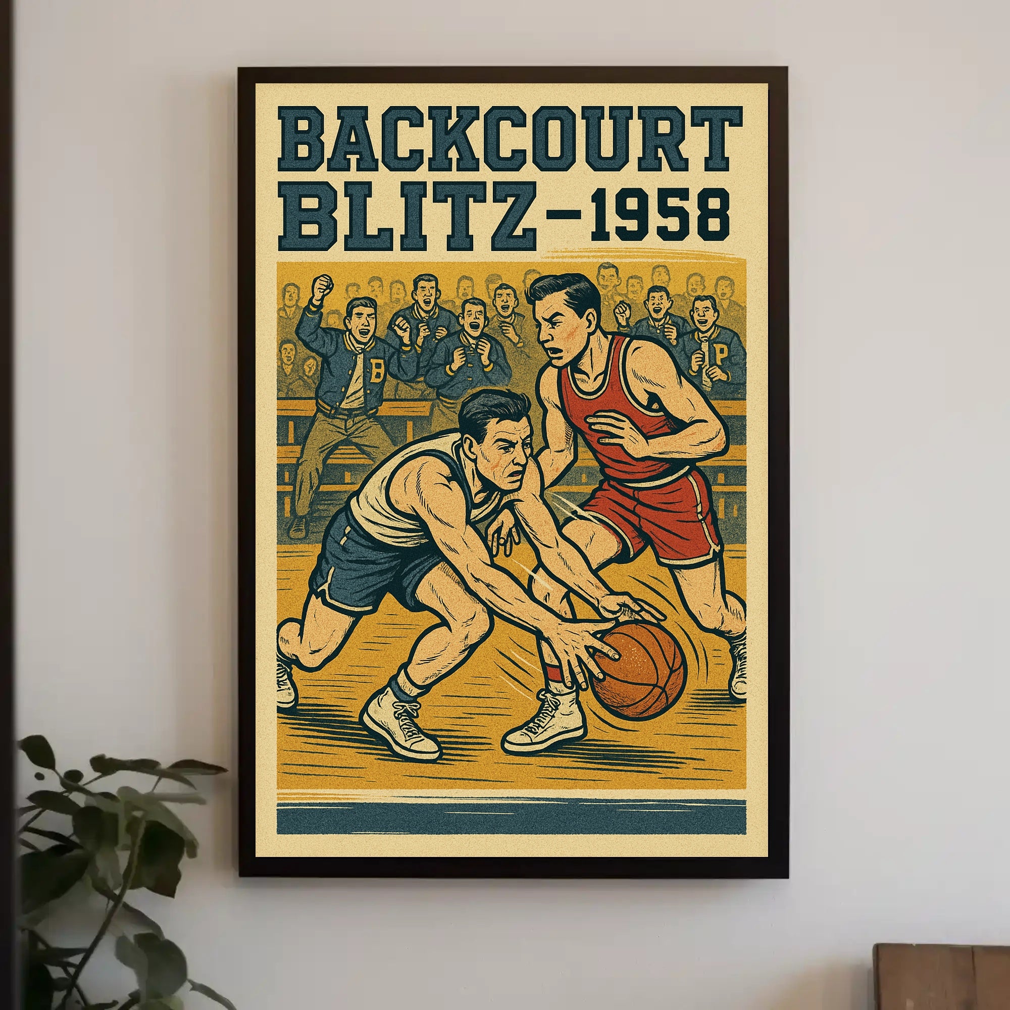 Backcourt Blitz 1958 Vintage Sports Poster