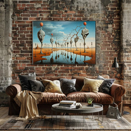 Surrealistic Landscape with Elongated Sculptures Artistic Poster