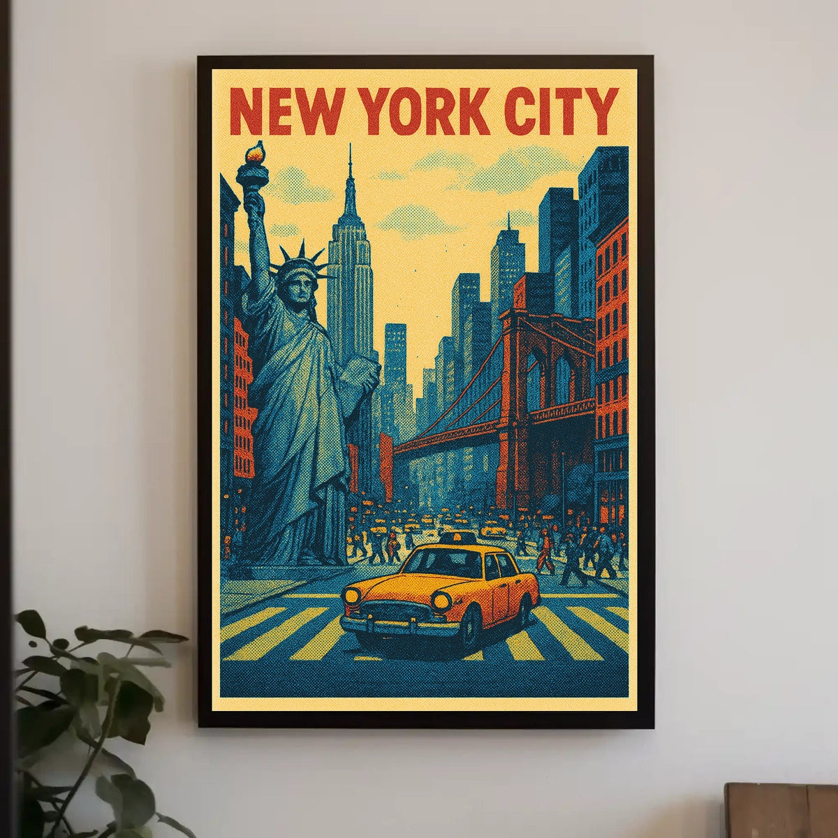 New York City Skyline Landmarks Poster Retro Wall Art