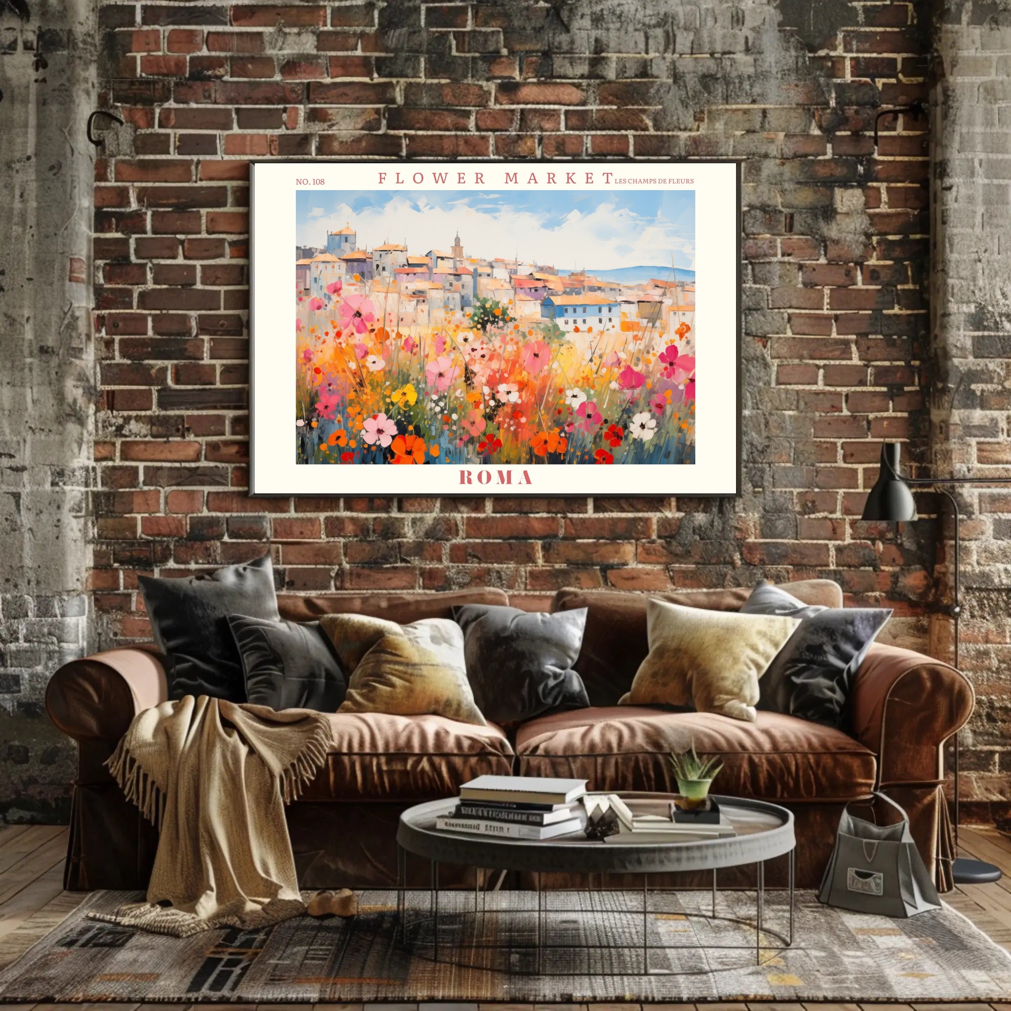 Vibrant Flower Market in Italy Travel Poster