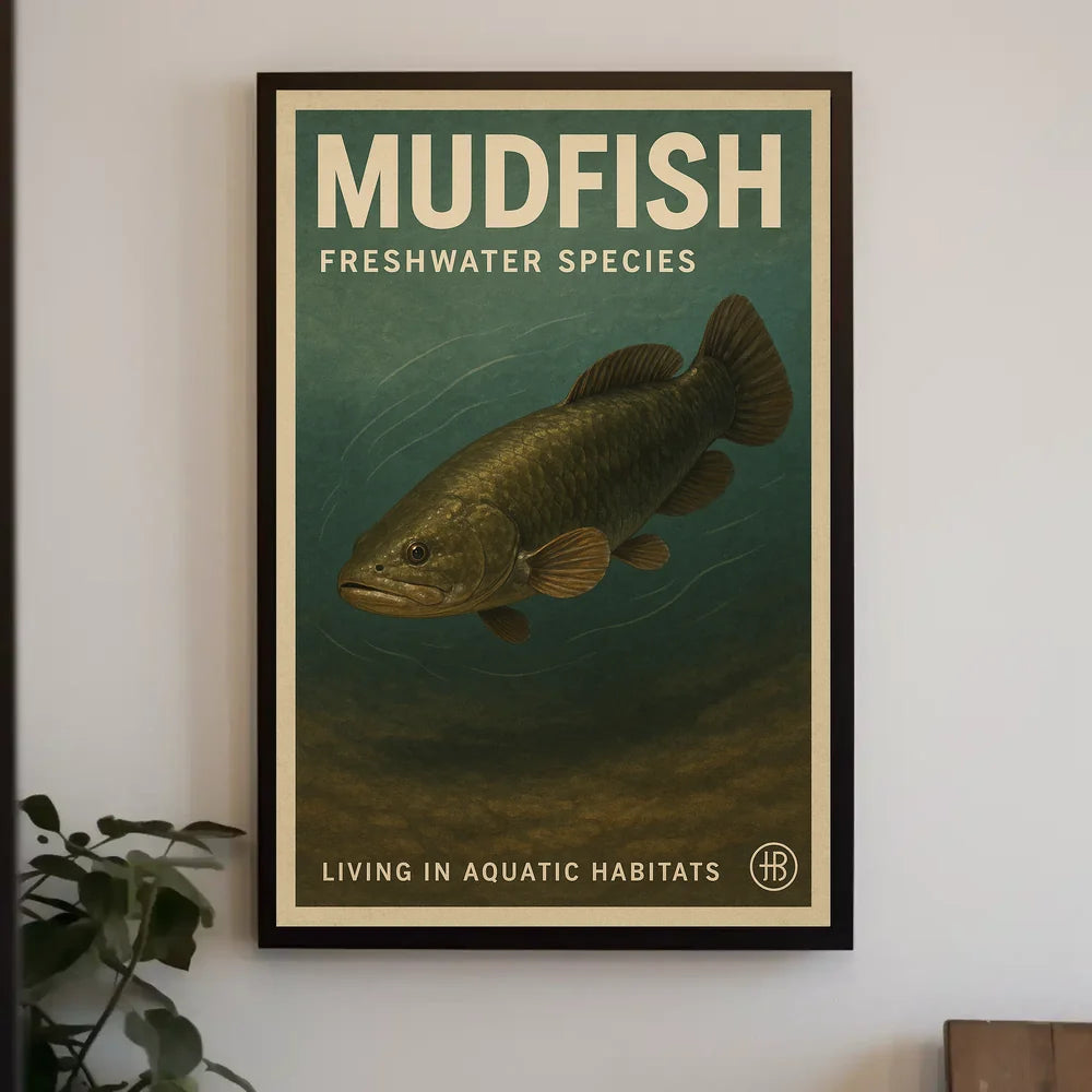 Mudfish Freshwater Illustration Vintage Educational Animal Poster PosterGoat