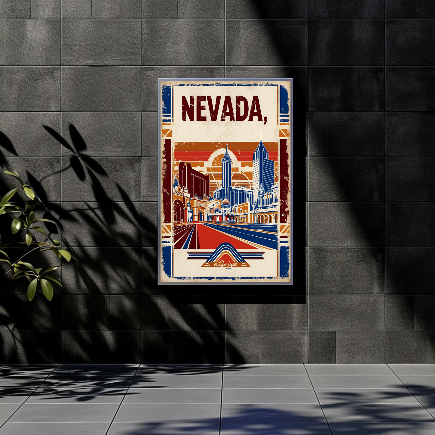 Nevada USA Desert Skyline Retro Vintage Travel Poster