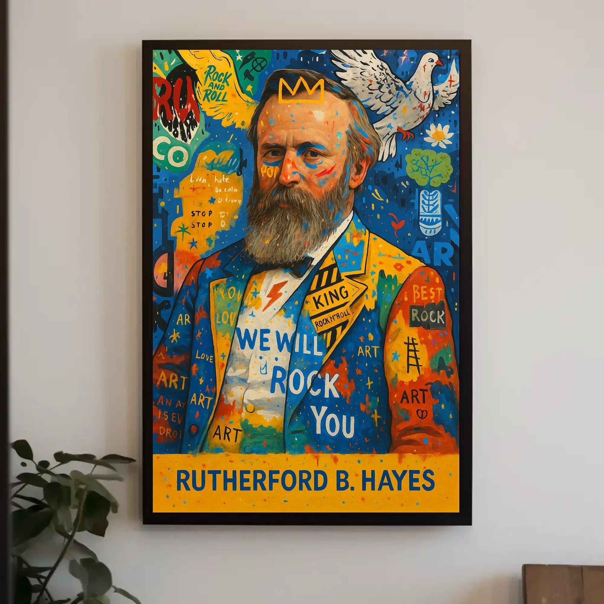 Colorful Bearded Man Portrait with Musical Elements Poster