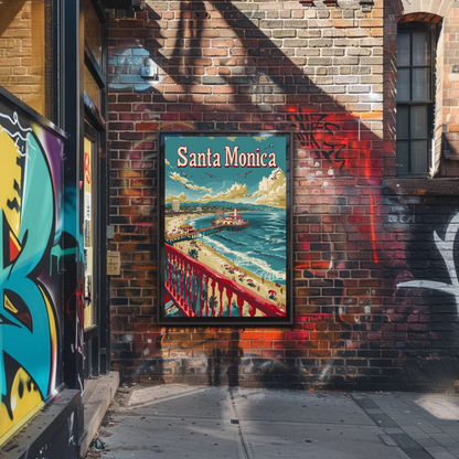 Santa Monica California Beach Pier Travel Poster