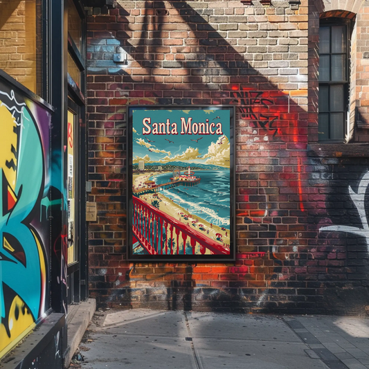 Santa Monica California Beach Pier Travel Poster