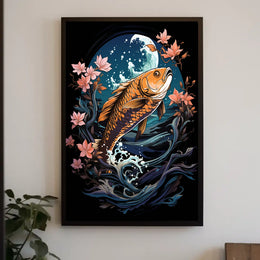 Koi Fish Moonlit Harmony Art Poster
