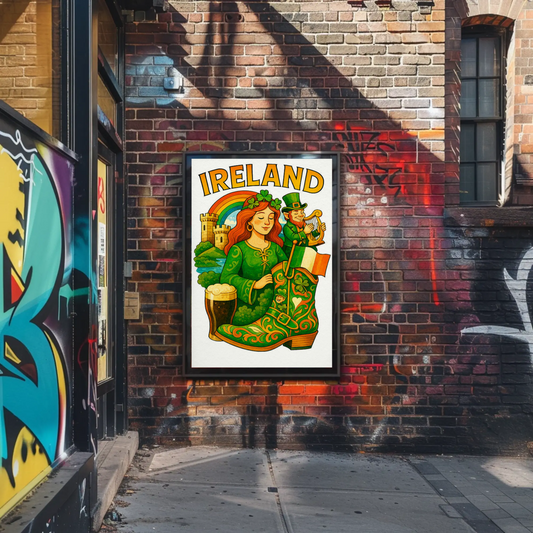 Ireland Folklore Rainbow Guinness Travel Poster