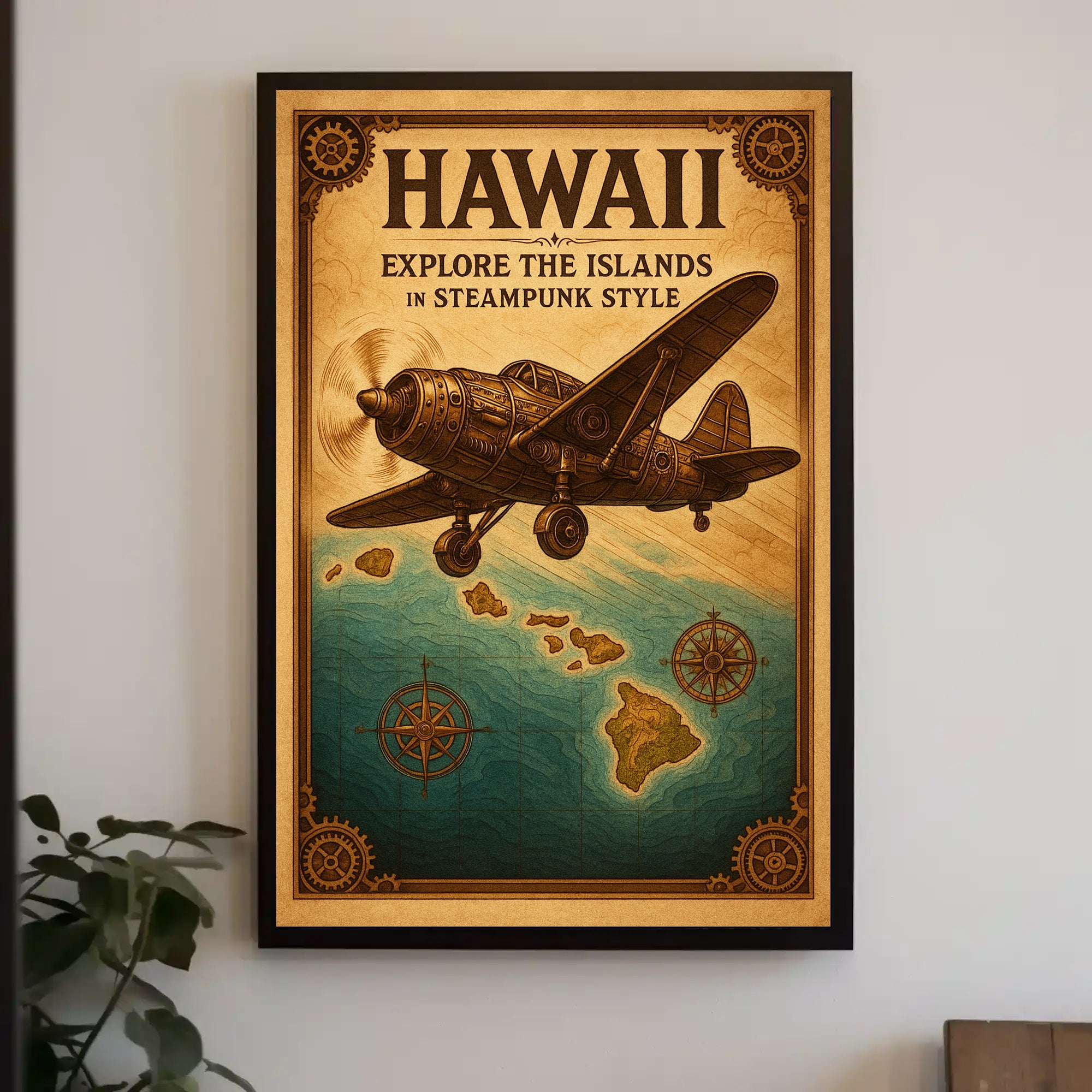 Explore Hawaii in Steampunk Style Poster