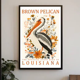 Brown Pelican Louisiana Nature Art Poster Print