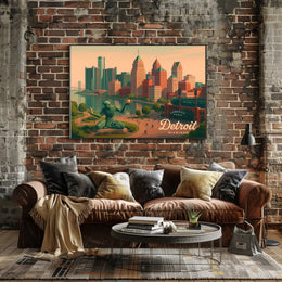 Detroit Skyline Comerica Park Night Urban Poster