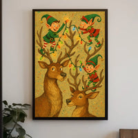 Festive Elves And Reindeer Poster