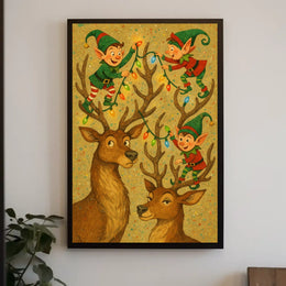 Festive Elves And Reindeer Poster