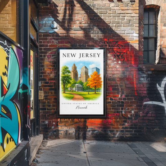 Newark New Jersey Historic Skyline Autumn Park Travel Poster