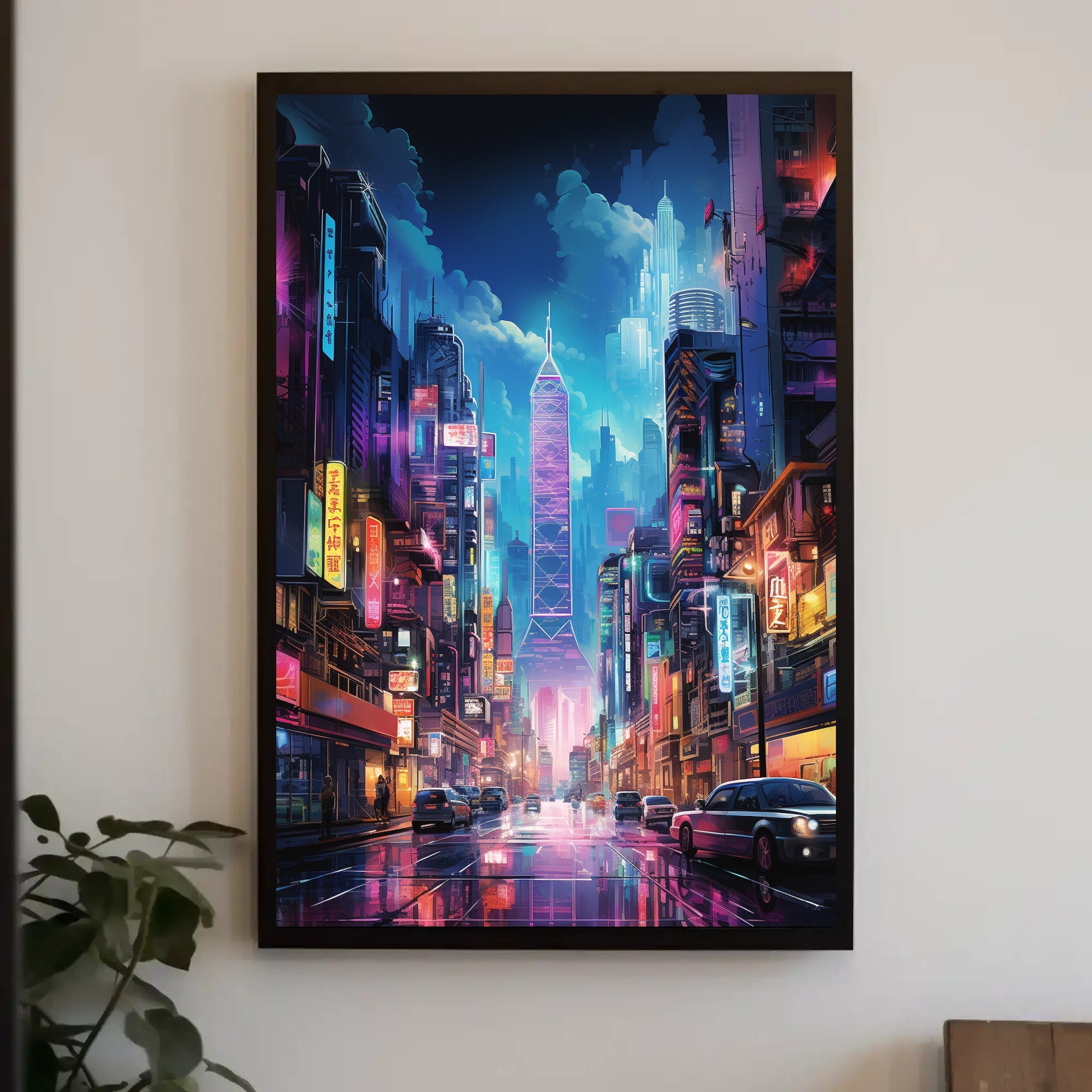 Futuristic Neon-Lit Cyberpunk Cityscape Futuristic Sci-Fi Poster