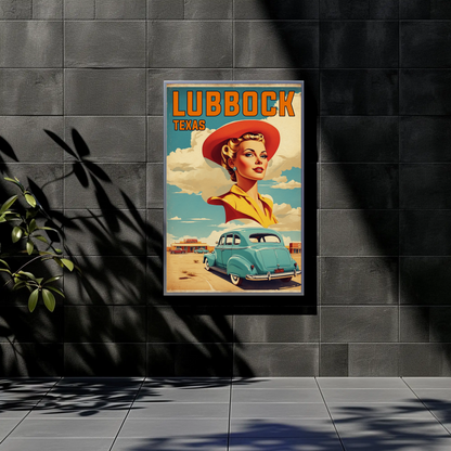 Lubbock Texas Retro Americana Vintage Travel Poster