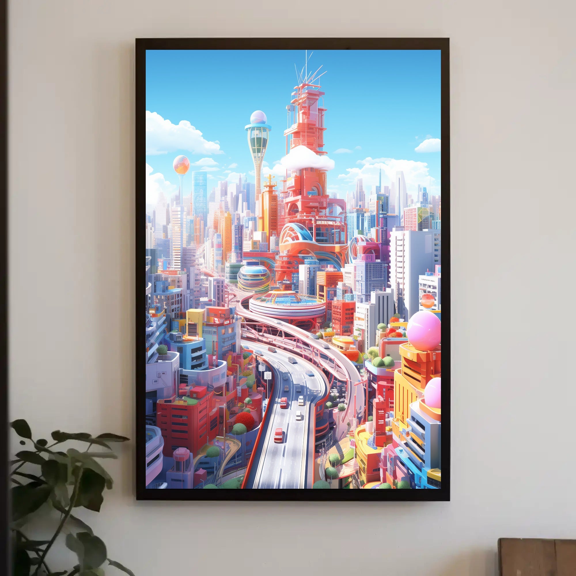 Vibrant Cityscape Design in Futuristic Sci-Fi Poster