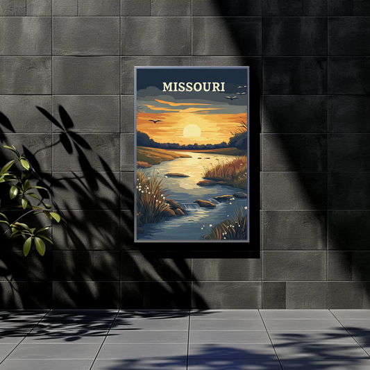 Missouri River Sunset Vintage Poster