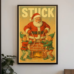 Santa Stuck in Chimney Christmas Poster Art
