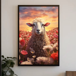 Sheep in Bloom: Serene Animal Poster