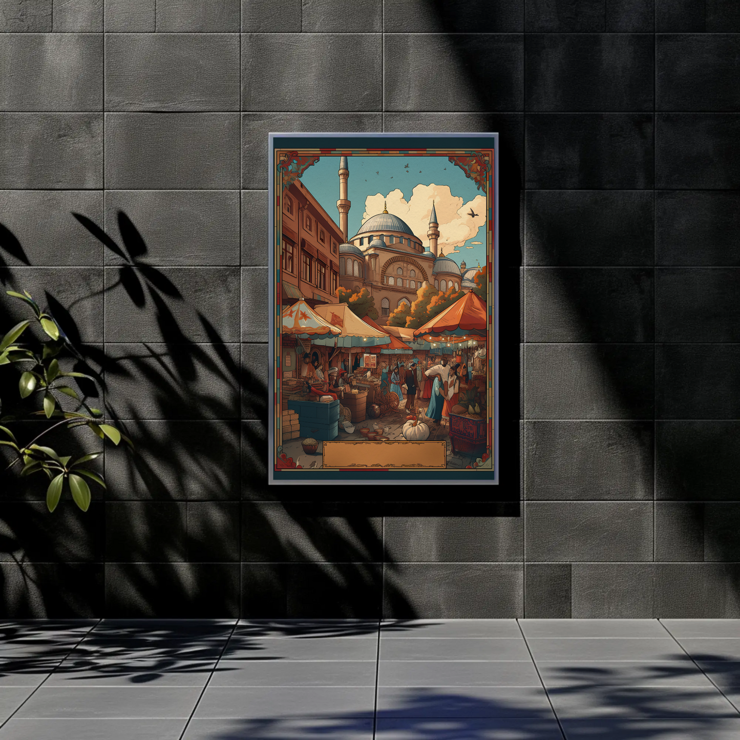 Turkish Market In Mosque Courtyard Vintage Travel Poster