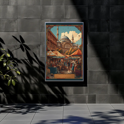 Turkish Market In Mosque Courtyard Vintage Travel Poster
