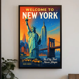 New York City Skyline Poster Vintage Urban Wall Art