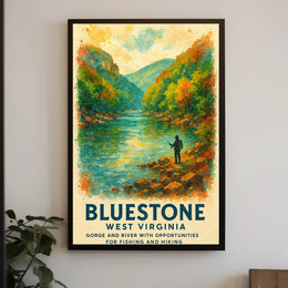 Bluestone Gorge Autumn Fishing Watercolor Poster