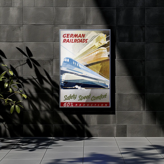 German Railroads Vintage Poster Speed Comfort