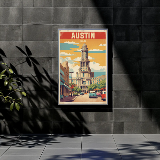 Austin Texas Downtown Capitol Vintage Travel Poster