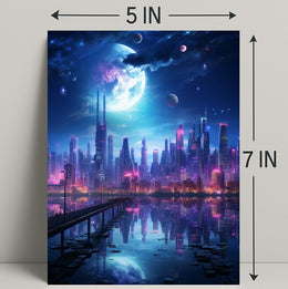 Neon Cityscape Under A Cosmic Sky Poster